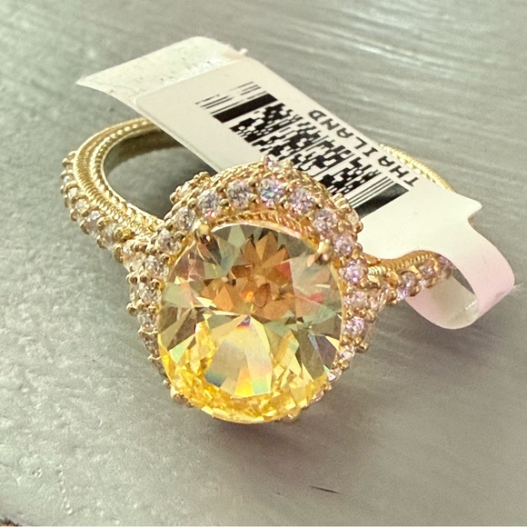 Judith Ripka 14K Gold Clad 925 Sterling Silver Ring Size 10.75 NEW - Picture 2 of 11